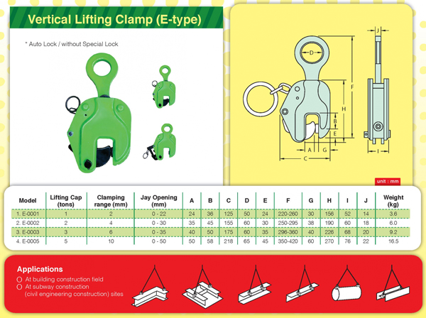 Kẹp nâng tấm dọc loại E KAWASAKI