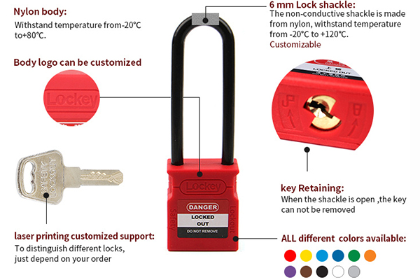 Ổ khóa an toàn còng khóa nylon 76mm LOCKEY CP76P