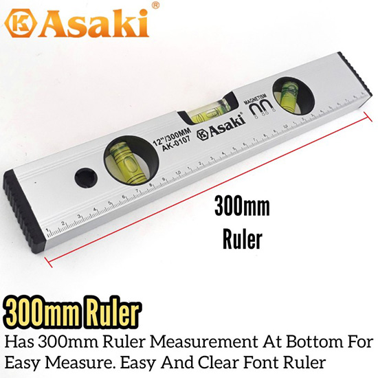 Thước thủy nhôm từ tính 300mm Asaki AK 0107 4